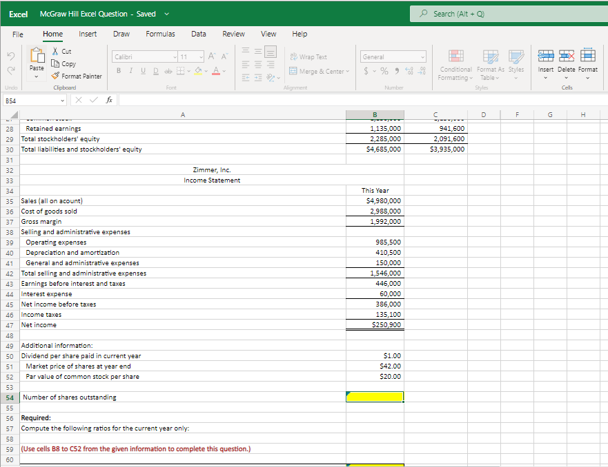 Calculating Select Financial Ratios Zimmer, Inc. has | Chegg.com