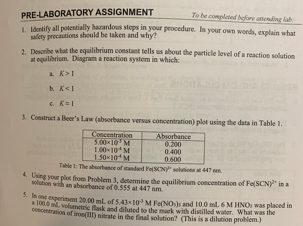 Solved PRE-LABORATORY ASSIGNMENT To be completed before | Chegg.com