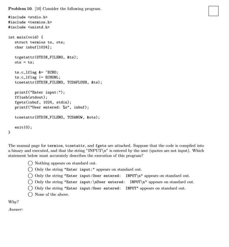Solved Problem 10. [10] Consider the following program. | Chegg.com