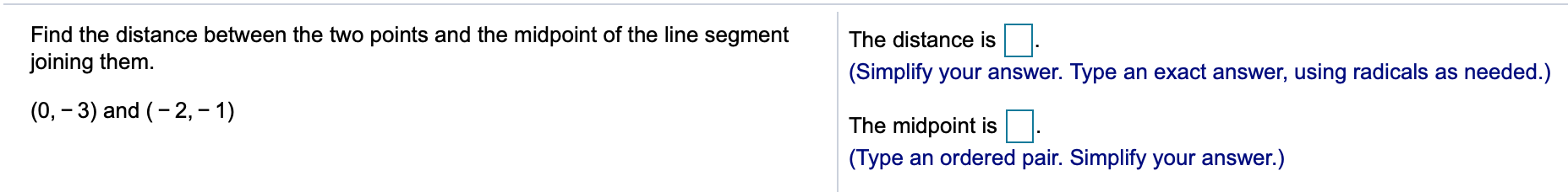 Solved Find the distance between the two points and the | Chegg.com