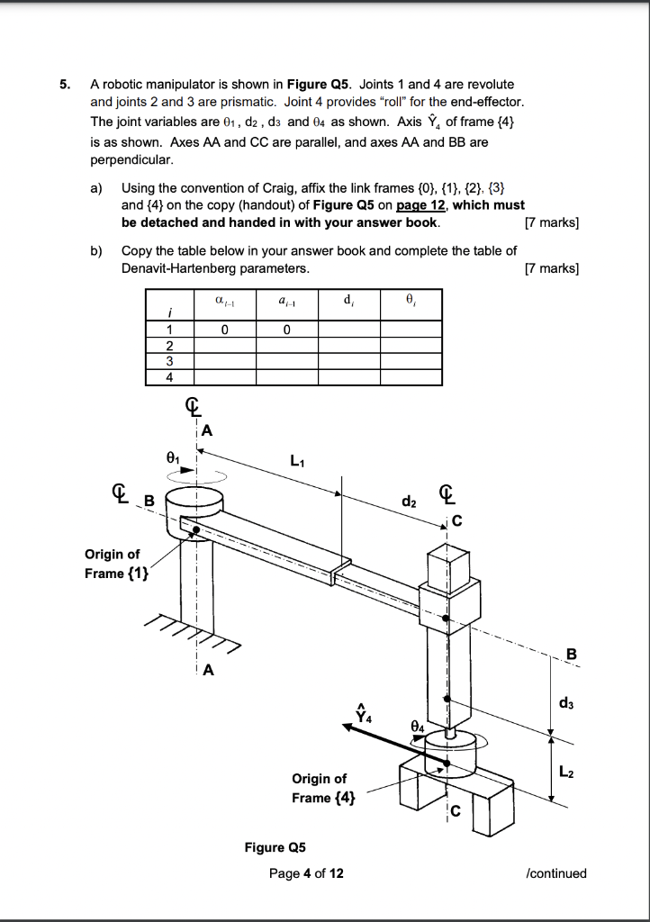 5. A robotic manipulator is shown in Figure Q5. | Chegg.com