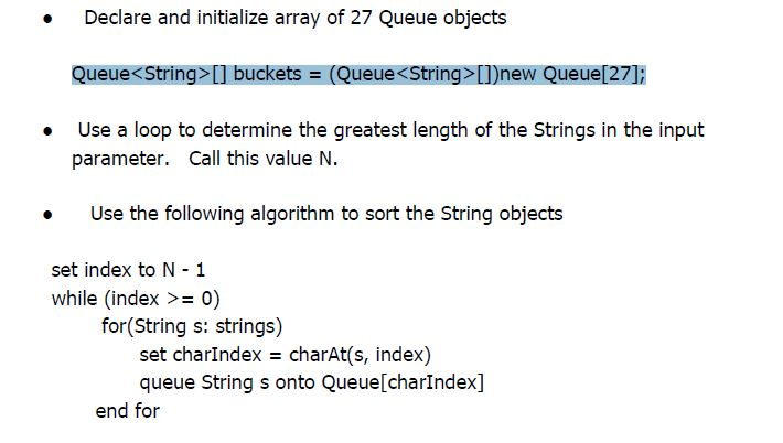 Declare and initialize array of 27 Queue objects | Chegg.com