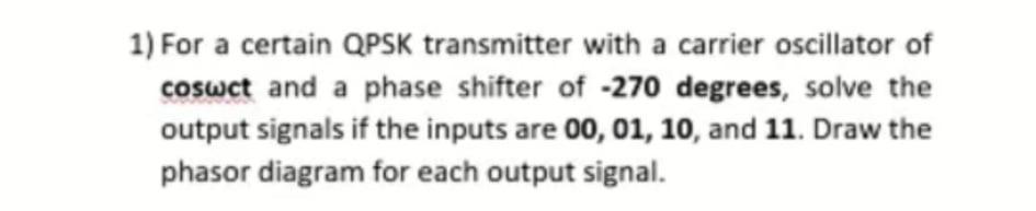 Solved 1) For a certain QPSK transmitter with a carrier | Chegg.com