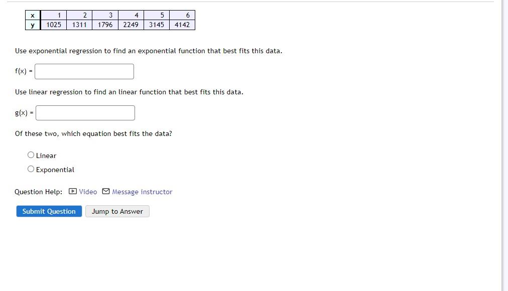 Solved Use exponential regression to find an exponential | Chegg.com