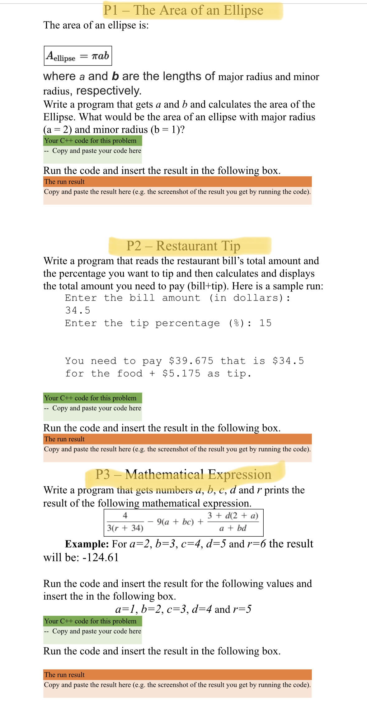 Solved P1 - The Area of an Ellipse The area of an ellipse | Chegg.com