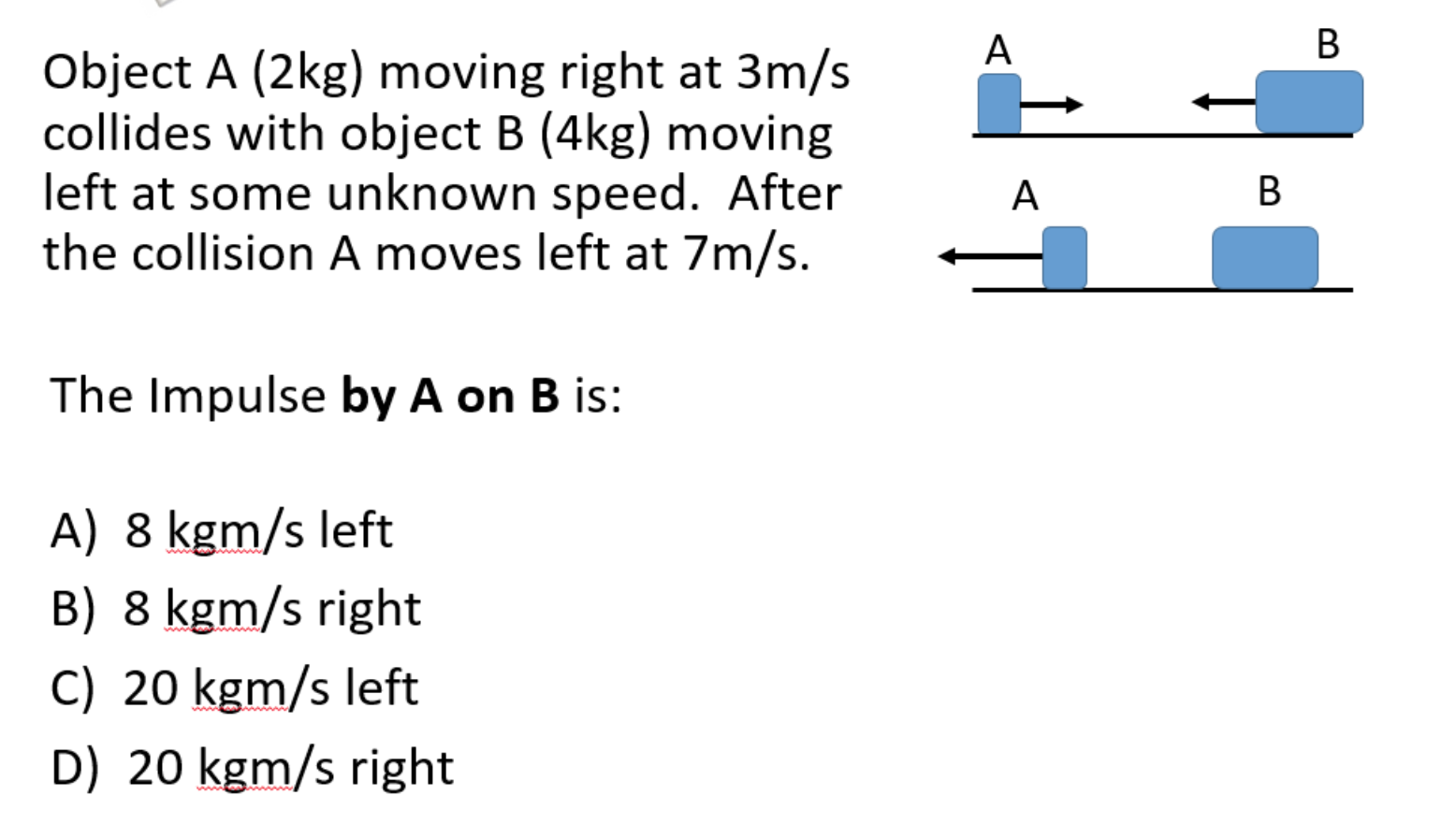 Solved A B Object A (2kg) Moving Right At 3m/s Collides With | Chegg.com