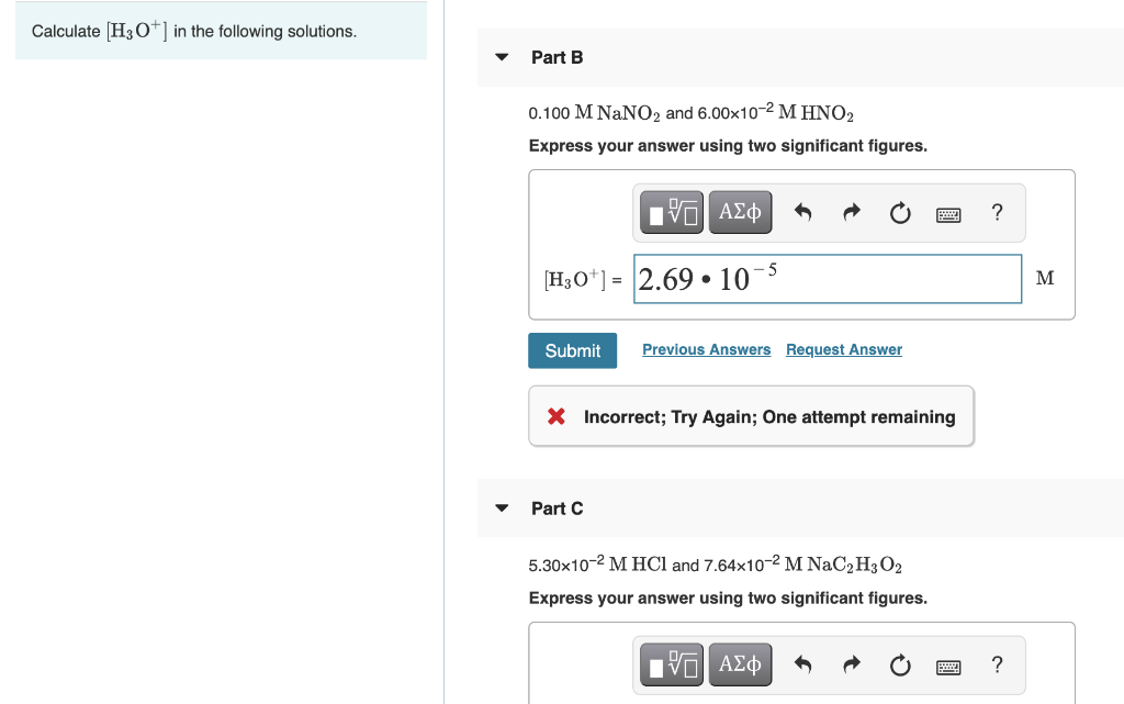 Solved Calculate [H3O+] in the following solutions. Part B | Chegg.com