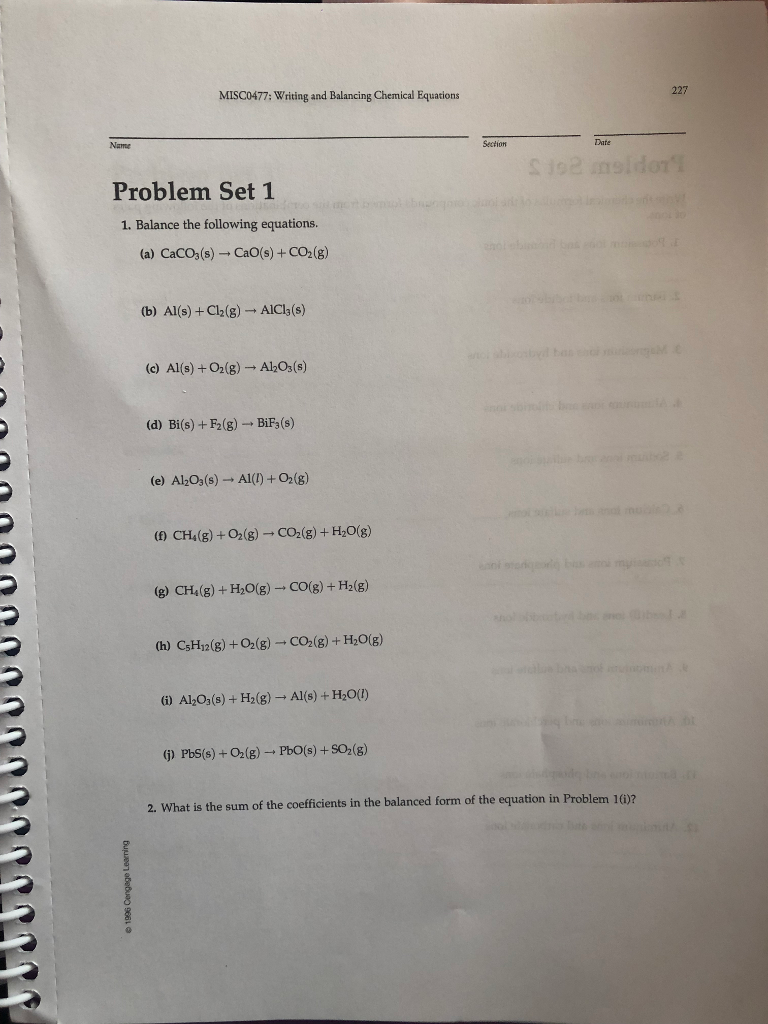 Solved 227 MISC0477: Writing and Balancing Chemical | Chegg.com