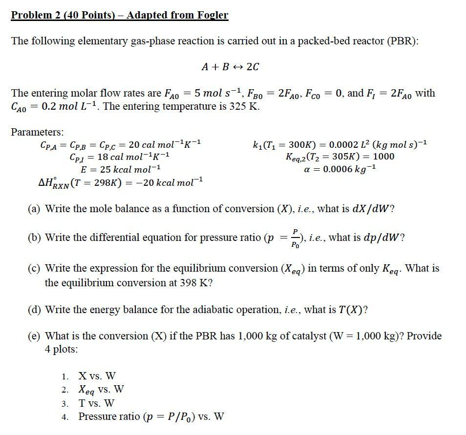 Solved The Following Elementary Gas-phase Reaction Is | Chegg.com