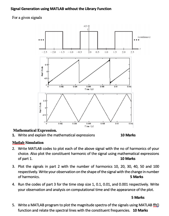 Solved Signal Generation using MATLAB without the Library | Chegg.com