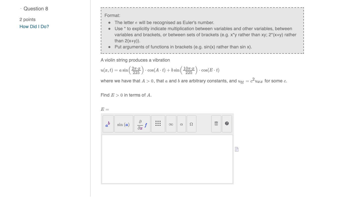 Solved Question 8 2 points How Did I Do? . Format: The | Chegg.com