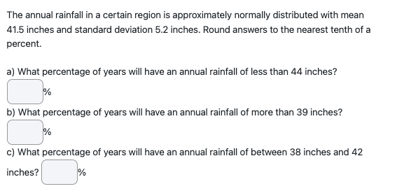 Solved The annual rainfall in a certain region is | Chegg.com
