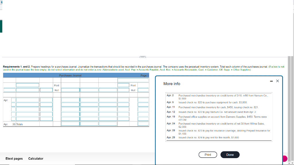 Solved Requirements 1 and 2. Prepare headings for a | Chegg.com