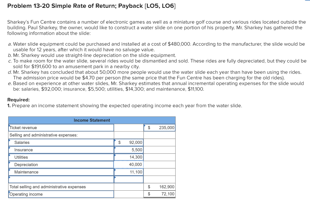 Solved Problem 13-20 Simple Rate of Return; Payback [LOS, | Chegg.com