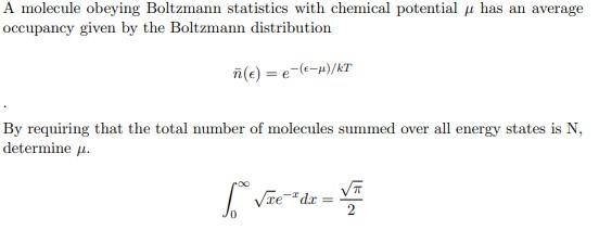 Solved A Molecule Obeying Boltzmann Statistics With Chemi Chegg Com