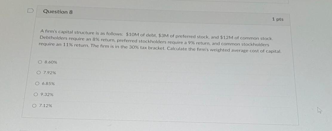 Solved A firm's capital structure is as follows: $10M of | Chegg.com