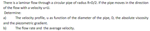 Solved There is a laminar flow through a circular pipe of | Chegg.com