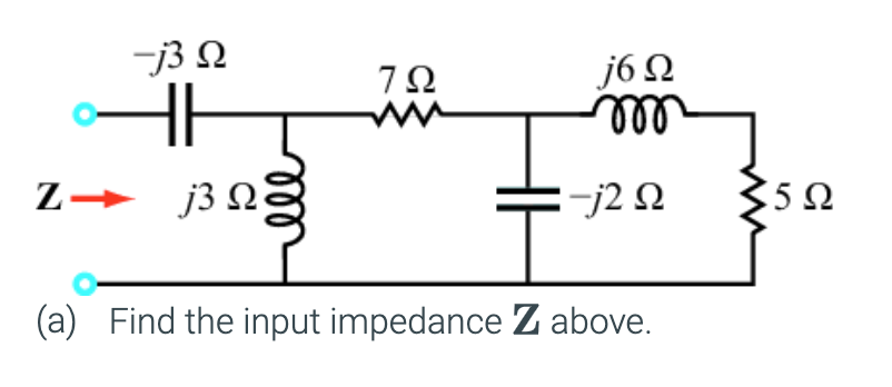 a) Find the input impedance \( \mathbf{Z} \) above.