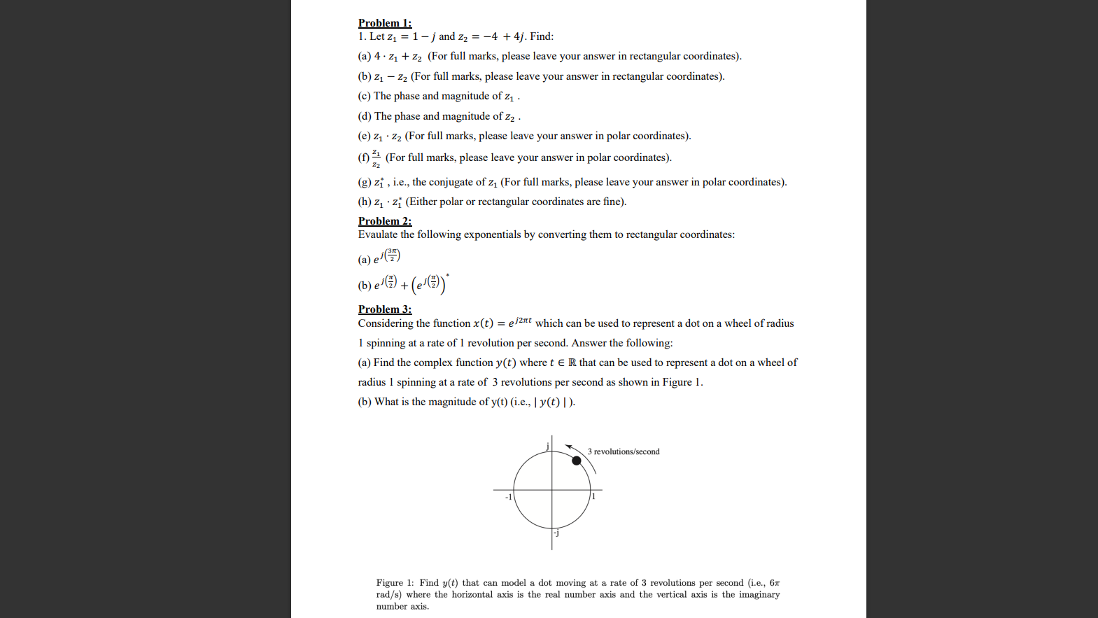 Solved 1. Let z1=1−j and z2=−4+4j. Find: (a) 4⋅z1+z2 (For | Chegg.com