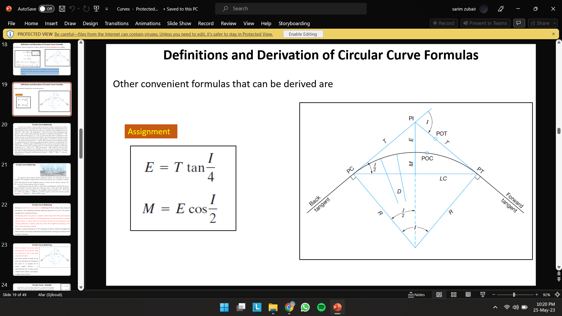 Definitions and Derivation of Circular Curve Formulas | Chegg.com