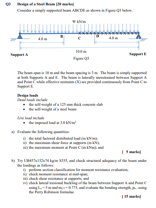 Solved 03 Design of a Steel Beam (20 marks] Consider a | Chegg.com