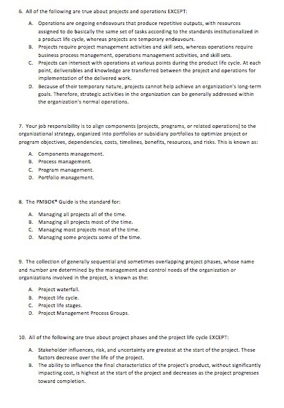 Solved 5. All of the following are true about projects and | Chegg.com