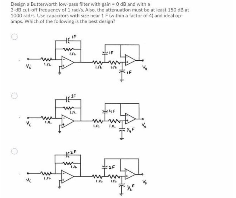 Solved Design a Butterworth low-pass filter with gain = 0 dB | Chegg.com