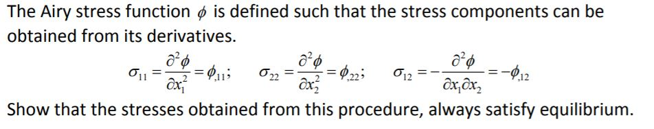 Solved The Airy stress function φ is defined such that the | Chegg.com
