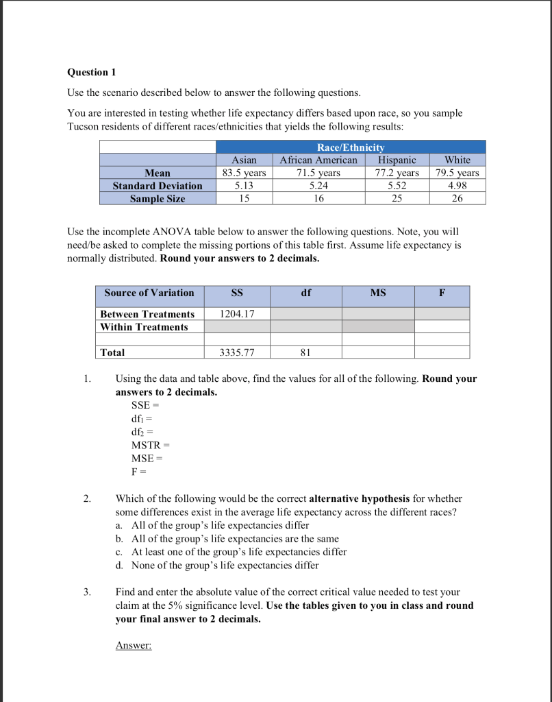 Solved Question 1 Use The Scenario Described Below To Answer 