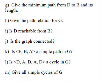 Solved 2. Consider the following graph G. A B C D E E g) | Chegg.com