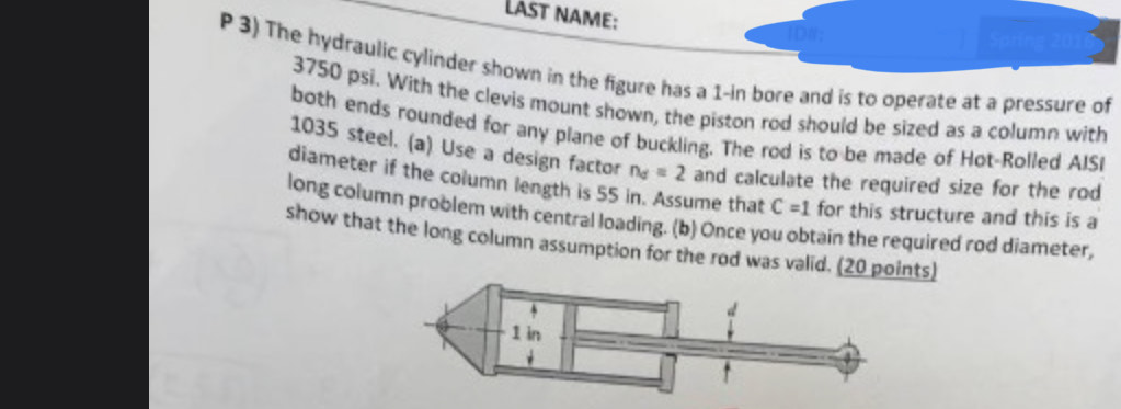 Solved NAME: P 3) The Hydraulic Cylinder Shown In The Figure | Chegg.com