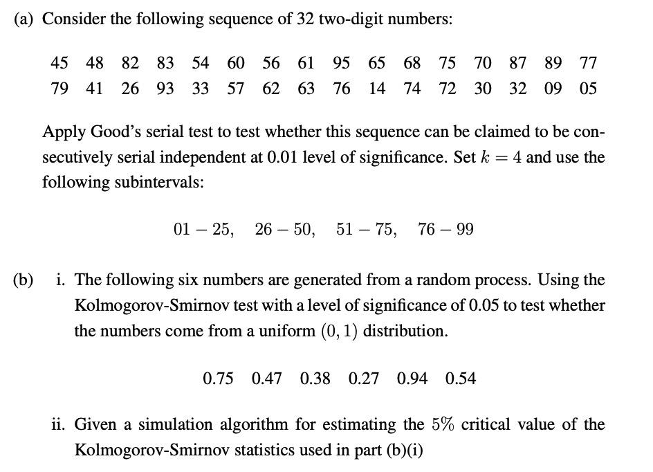 Solved (a) Consider the following sequence of 32 two-digit | Chegg.com