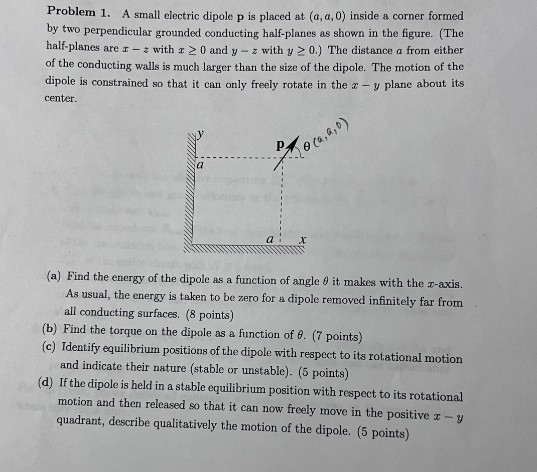 Solved Problem 1. A small electric dipole p is placed at | Chegg.com