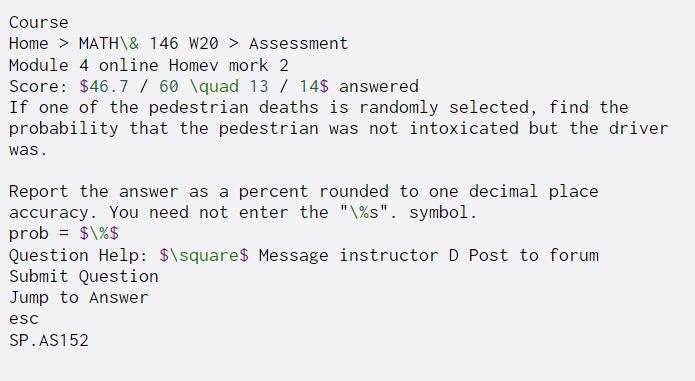 Solved Course Home > MATH\& 146 W20 > Assessment Module 4 | Chegg.com