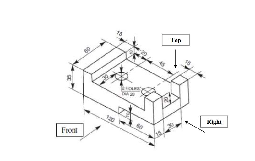 Solved For the following figure, draw (0.5X Scale) the three | Chegg.com