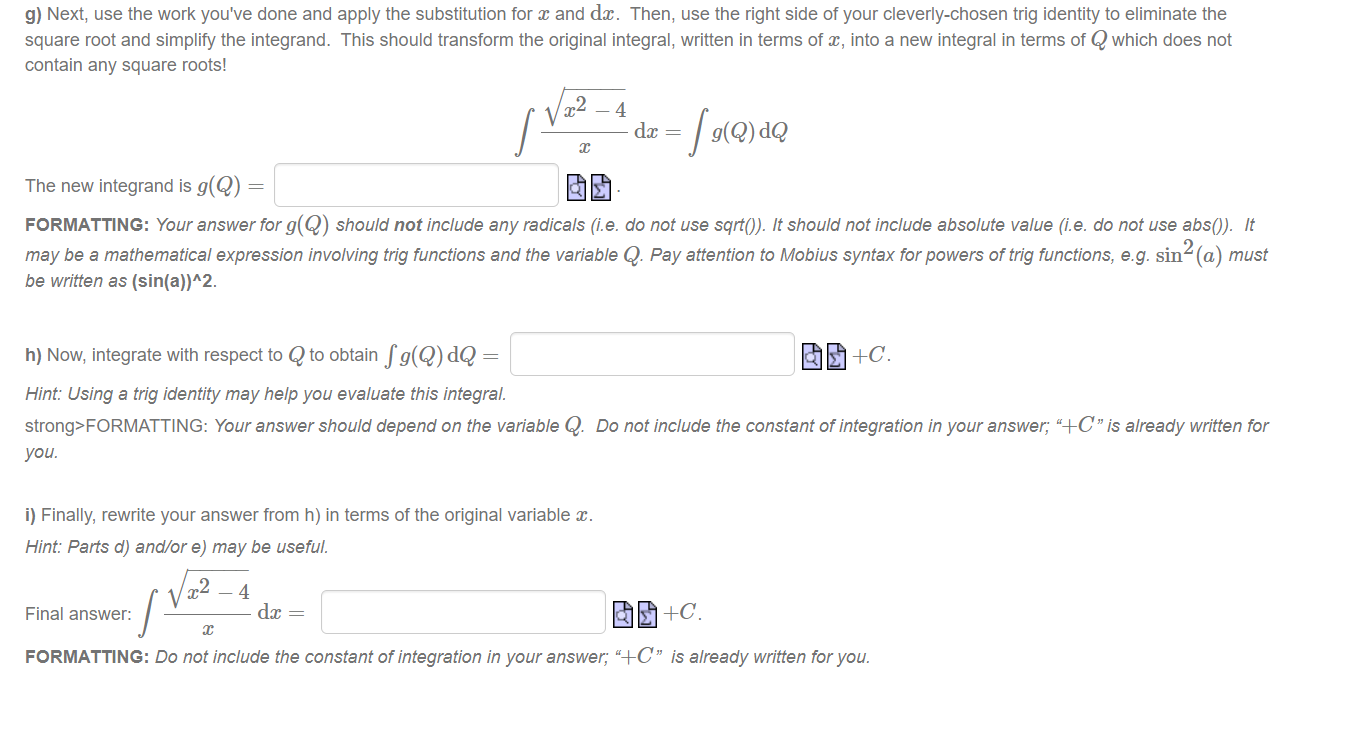 Solved ∫xx2−4 dx,x>0 a) First, select one of the following | Chegg.com