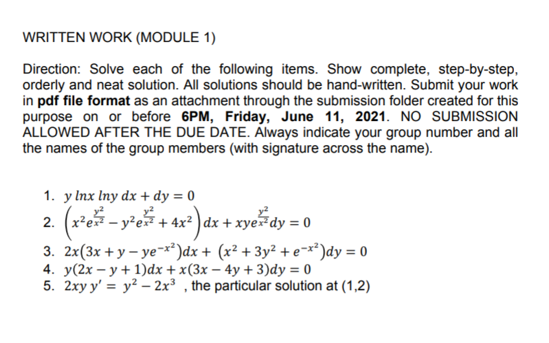 Solved WRITTEN WORK (MODULE 1) Direction: Solve each of the | Chegg.com