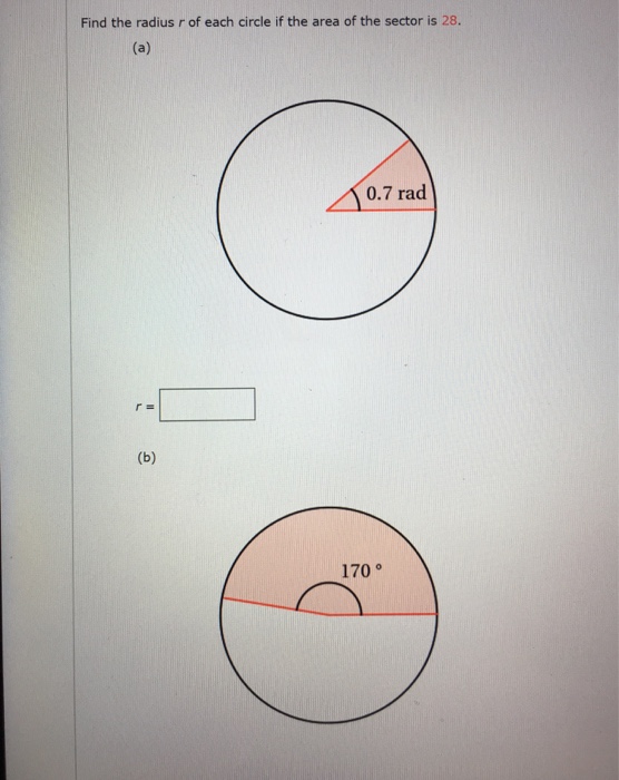 Solved Find the radius r of each circle if the area of the | Chegg.com