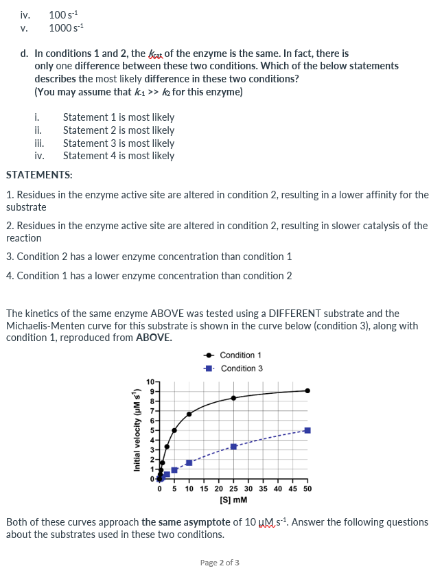 Solved The kinetics of an enzyme were measured under two | Chegg.com