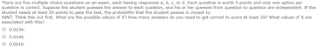 Solved There are five multiple choice questions on an exam, | Chegg.com