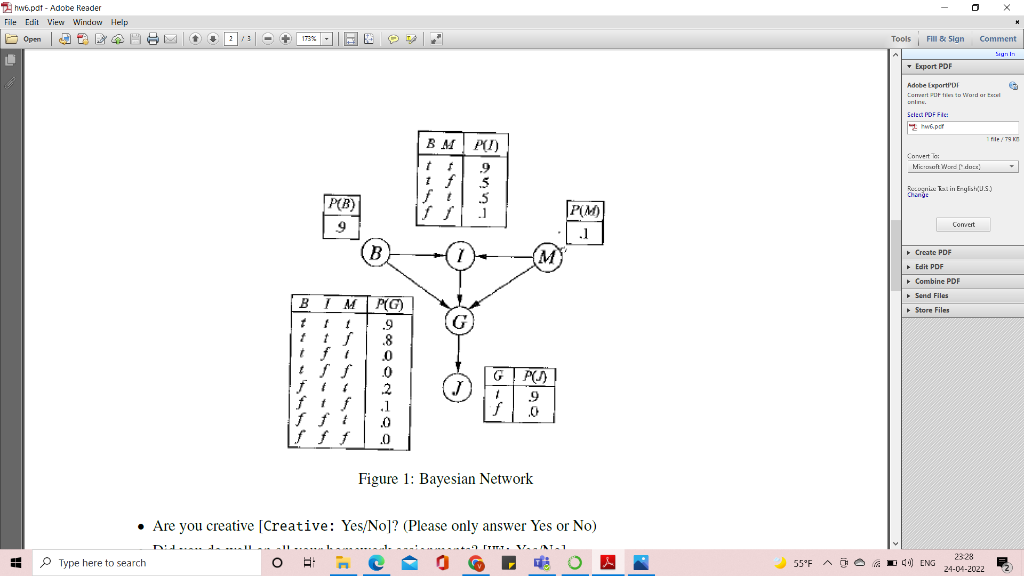 Solved Consider The Bayesian Network Given In Figure 1. | Chegg.com