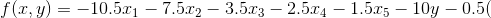f(L,y) = -10.5.21 – 7.5.12 - 3.5.13 – 2.5.24 – 1.5.25 – 10y - 0.50