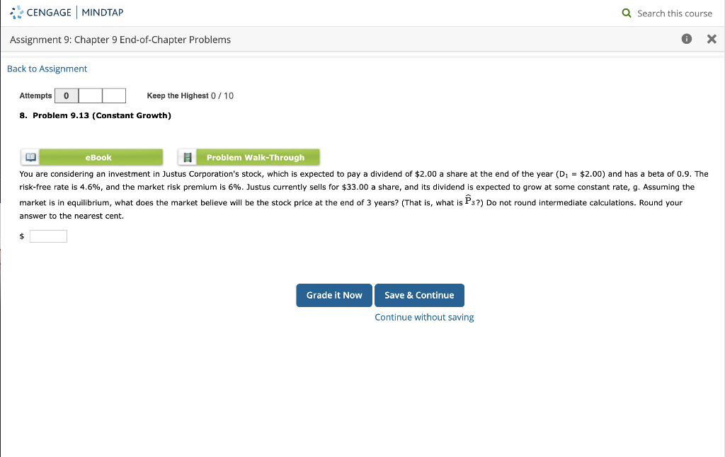 Solved CENGAGE MINDTAP Q Search this course Assignment 9: | Chegg.com