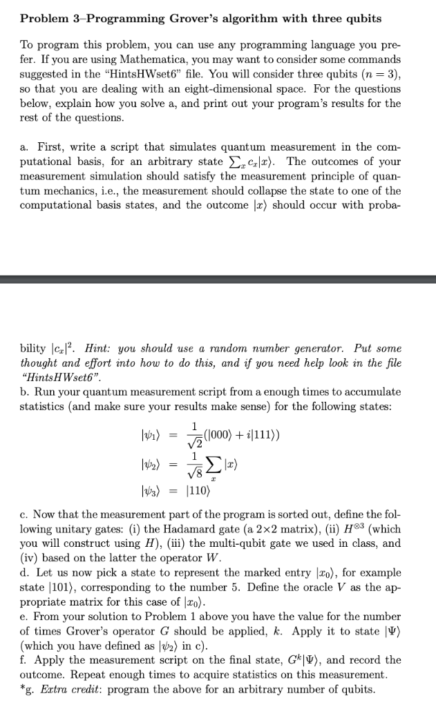 Problem 3-Programming Grover's algorithm with three | Chegg.com