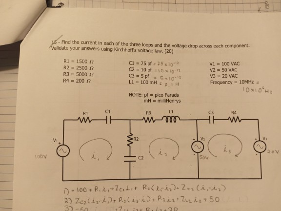 Three Loop Problems Solved 000 15. Find the current in each of the three loops | Chegg.com