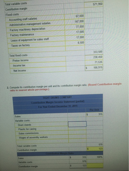 Solved Total variable costs 571,950 Contribution margin | Chegg.com
