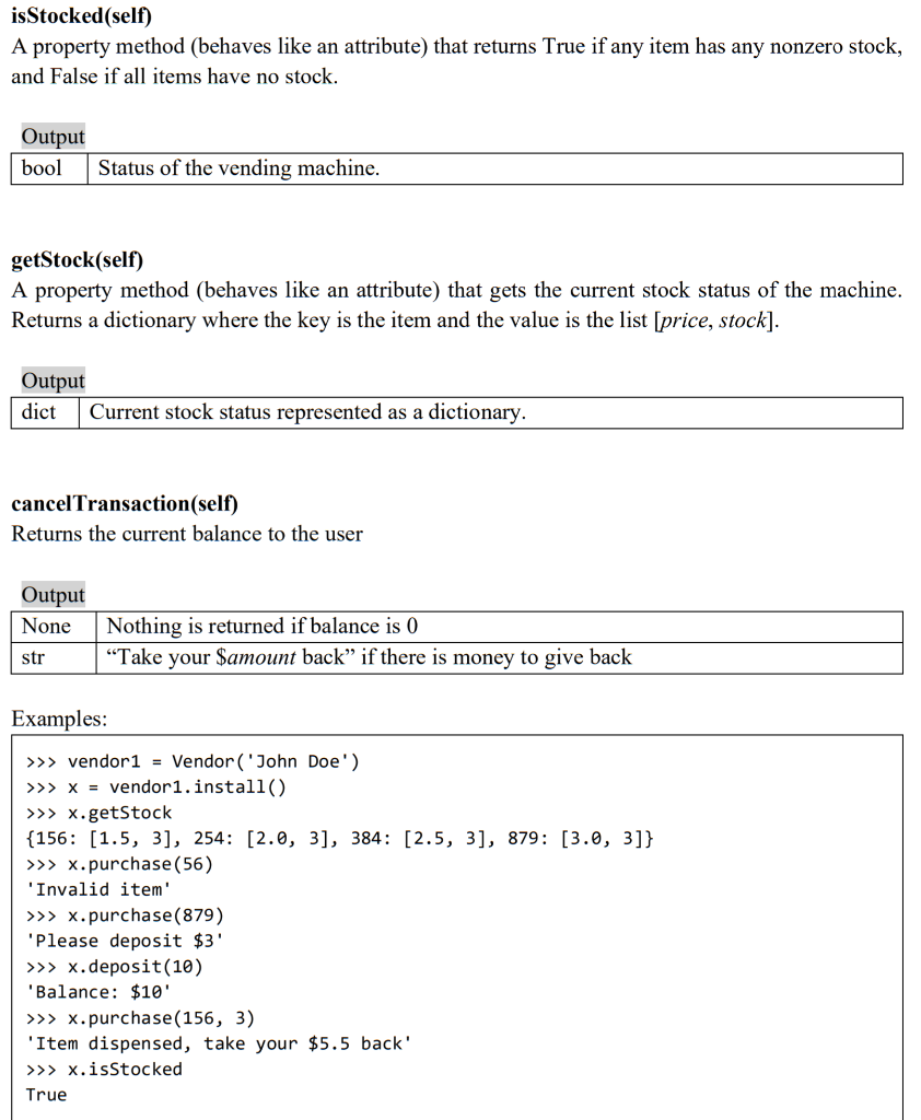 Solved Section 2: The Vendor and Vending Machine classes (5 | Chegg.com