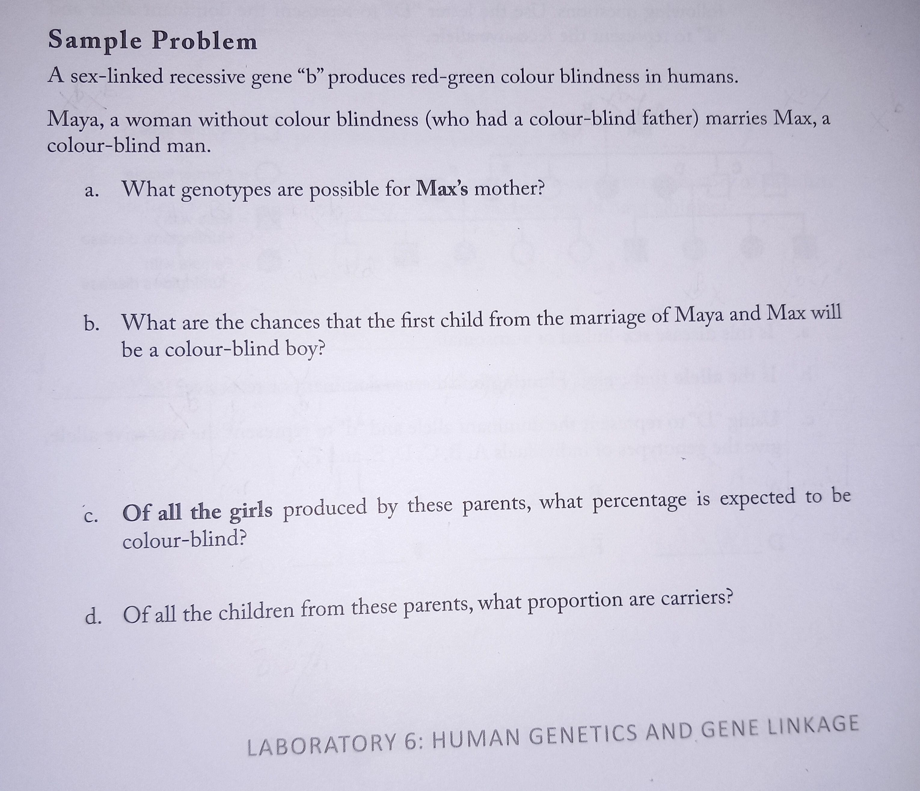 Solved Sample Problem A sex-linked recessive gene 