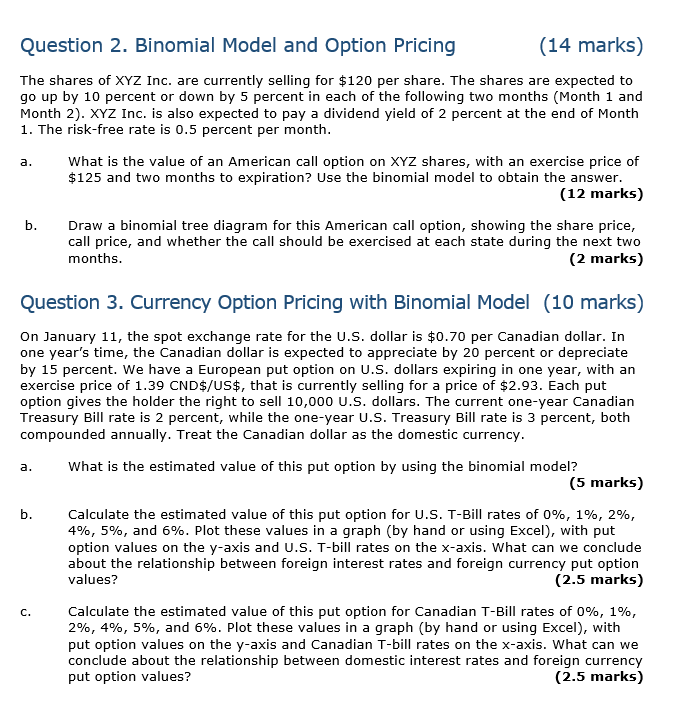 Question 2. Binomial Model and Option Pricing (14 | Chegg.com