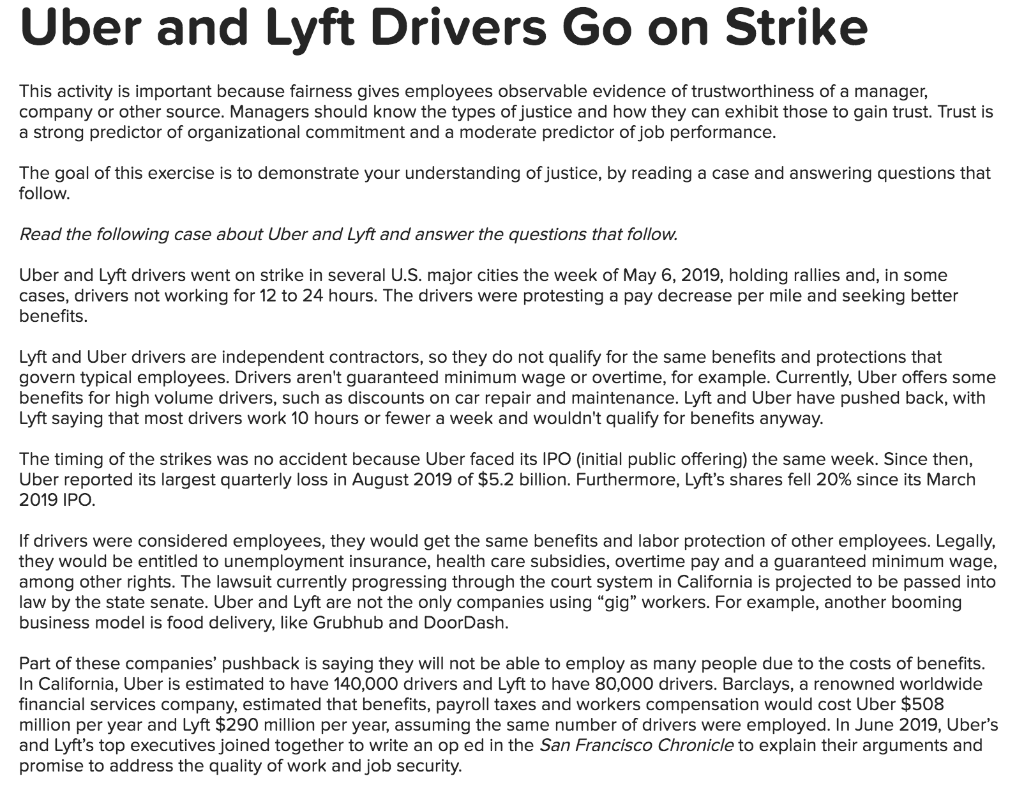 Solved Uber and Lyft Drivers Go on Strike This activity is | Chegg.com